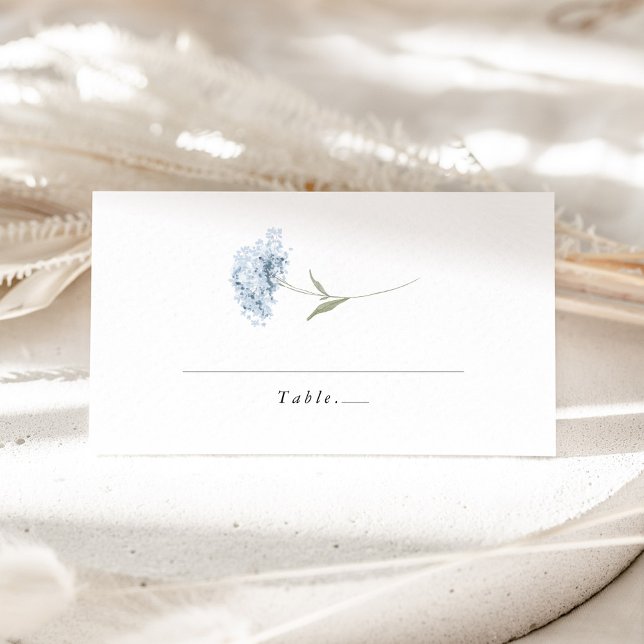 Dammig blå vit hortensia akvarell bröllop placeringskort (Dusty blue & white hydrangea watercolor wedding place card, folded tent name card, table setting)