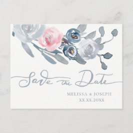 dammig blåa blommor spara datumet meddelande vykort