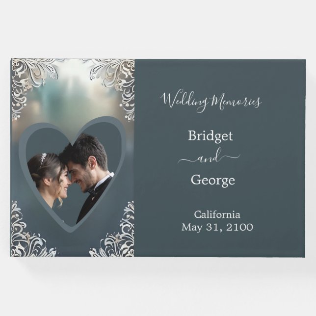 dammig blåkonst deka ornat ram bröllop gästböcker (Framsida)