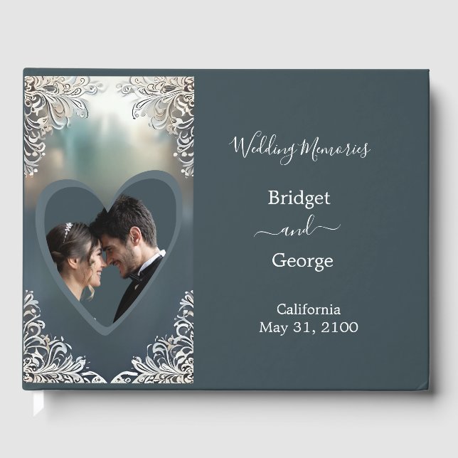 dammig blåkonst deka ornat ram bröllop gästböcker (Framsida)