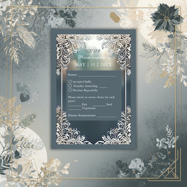 dammig blåkonst deka ornat ram bröllop OSA kort (Skapare uppladdad)