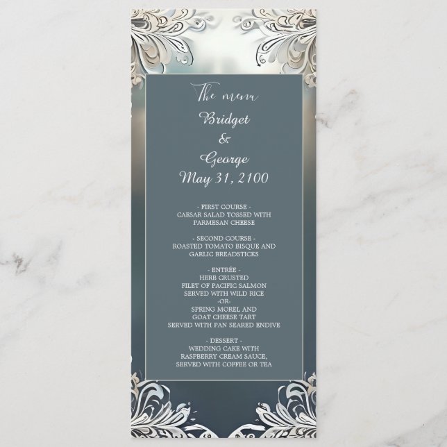 dammig blåkonst deka ornat ram bröllop program (Framsida)