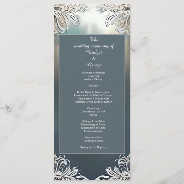 dammig blåkonst deka ornat ram bröllop program (Baksida)