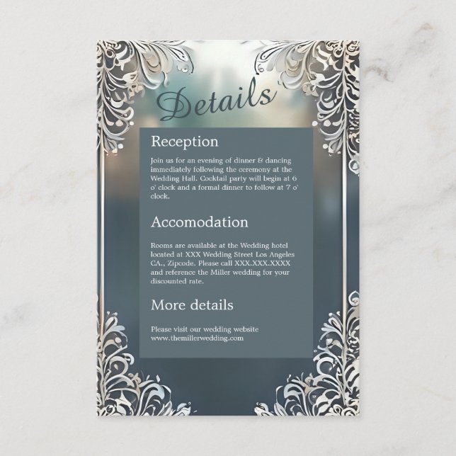 dammig blåkonst deka ornat ram bröllop tilläggskort (Framsida)