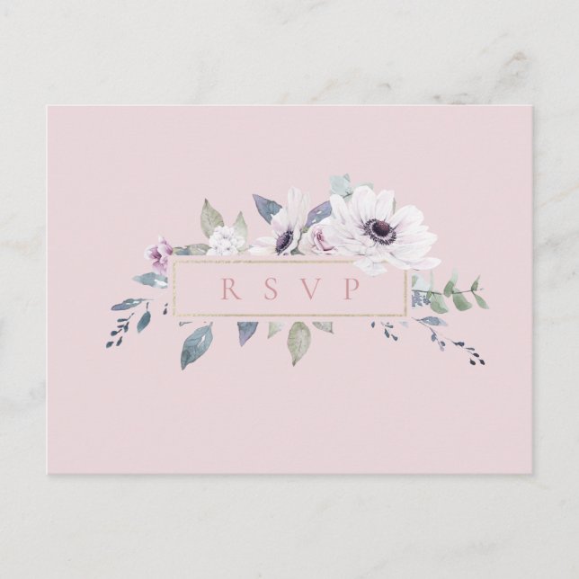 Dammig blomsterram Rodbröllop RSVP Sångförfrågan Inbjudan Vykort (Framsida)