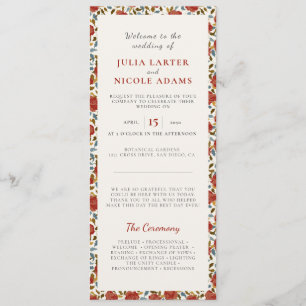 Dammig Elegant Guld Röd Ros Blomma Bröllop Program