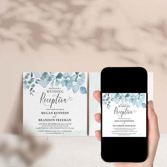 Dammig eukalyptusgrönska, endast bröllopsreception inbjudningar (Skapare uppladdad)