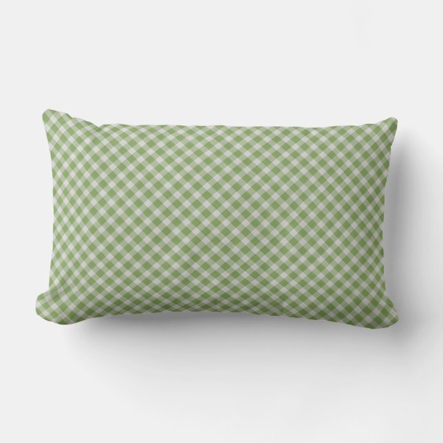 Dammig grön gingham rutig pläd lumbarkudde (Framsida)