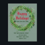 Dammig grön  Nytt hem Glad semester Vykort<br><div class="desc">Vintergrönhet Handritad krans. God jul från vårt nya hem Julkort . Mallen är inställd så att du kan lägga till din nya adressinformation och hålla kontakten med vänner och familj under semestern .</div>