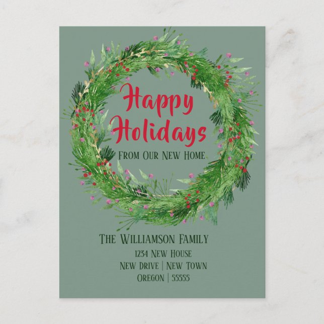 Dammig grön  Nytt hem Glad semester Vykort (Framsida)