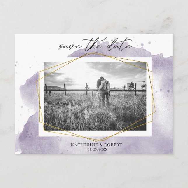 Dammig guld och lila  | Foto Spara datumet Vykort (Framsida)