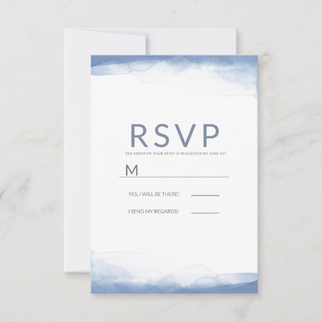 Dammig Kornblå Akvarell Bröllop RSVP OSA Kort (Framsida)