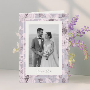 Dammig Lavendel Blommig Bröllopsfoto Tacksamhetsko Inbjudan