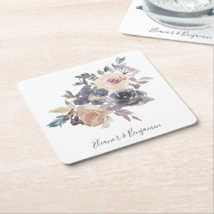 Dammig lila blomster vattenfärg vigsel anpassad underlägg papper kvadrat