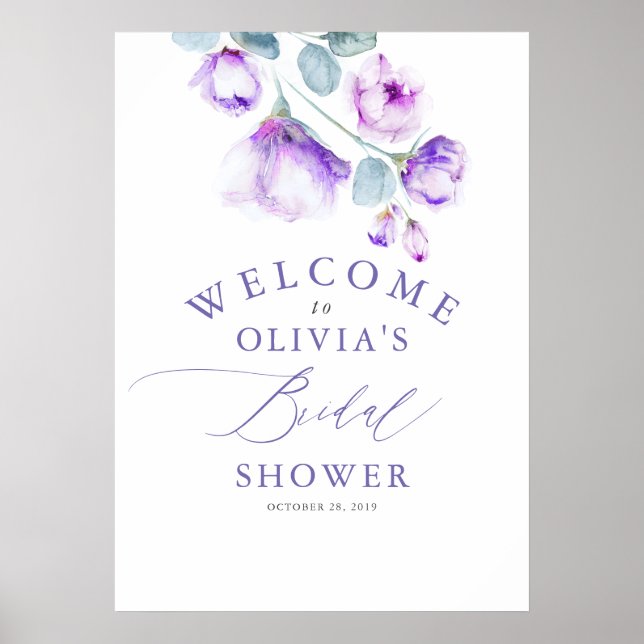 Dammig lila blomstergudstjänstlig välkomstbröllops poster (Framsidan)