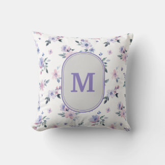 Dammig lila-lavendel vildblomma-monogram kudde