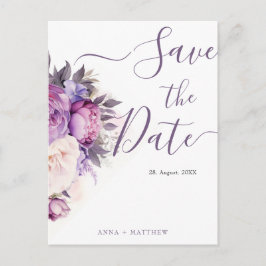 Dammig lila lavendelblommig bröllop spara datumet vykort