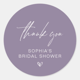 Dammig lila minimalistiskt tack till bröllopsfeste runt klistermärke