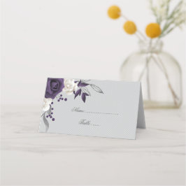 dammig lila och vita blommor grått placeringskort