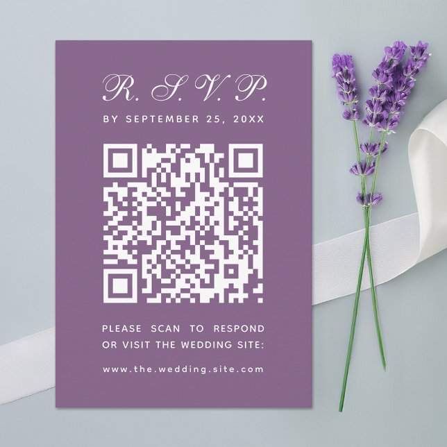 Dammig lila stor QR-kod Enkel manusbröllop  OSA Kort (Skapare uppladdad)