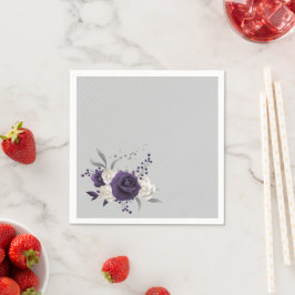 dammig lila, vita blommor grått bröllop pappersservett