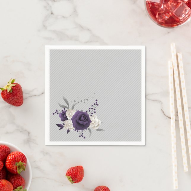 dammig lila, vita blommor grått bröllop pappersservett (Insitu)