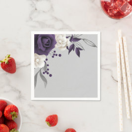 dammig lila, vita blommor grått bröllop pappersservett