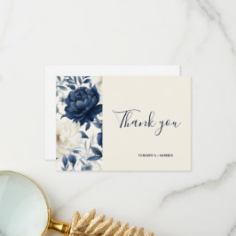 dammig marin blå blommigt bröllop tack kort