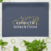 Dammig marinblå monogram minimalistisk guld vit he