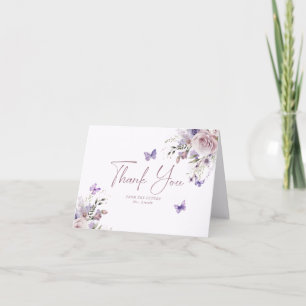 Dammig Mauve Blommig Fjäril Bröllopsdusch Tack Kort