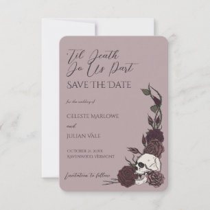 Dammig Mauve Dödskalle och Ros Save the Date Spara Datumet