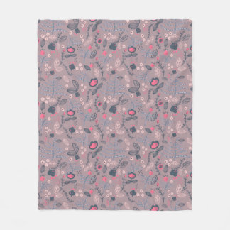 Dammig Mauve & Rosenskär Doodle Blommönster Fleecefilt