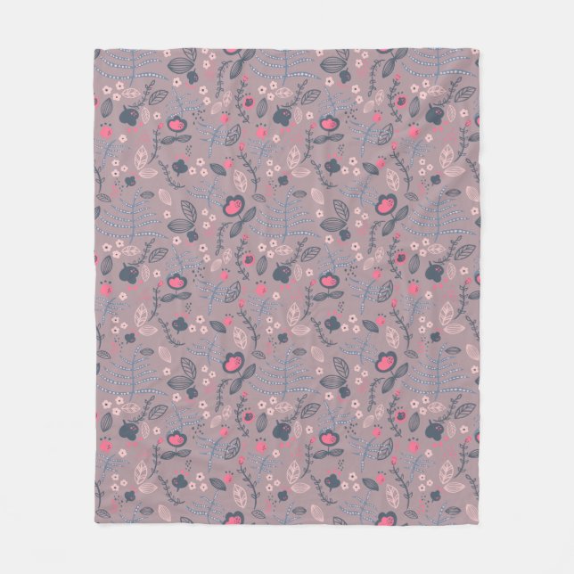 Dammig Mauve & Rosenskär Doodle Blommönster Fleecefilt (Framsidan)