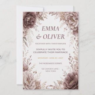 Dammig mauve & taupe blomsterbröllopsinbjudan inbjudningar