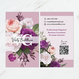 Dammig Mauve Vintage Rosor Blommig Enkel Personlig Visitkort