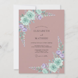 Dammig Muted Mauve Peony Bröllop Inbjudningar