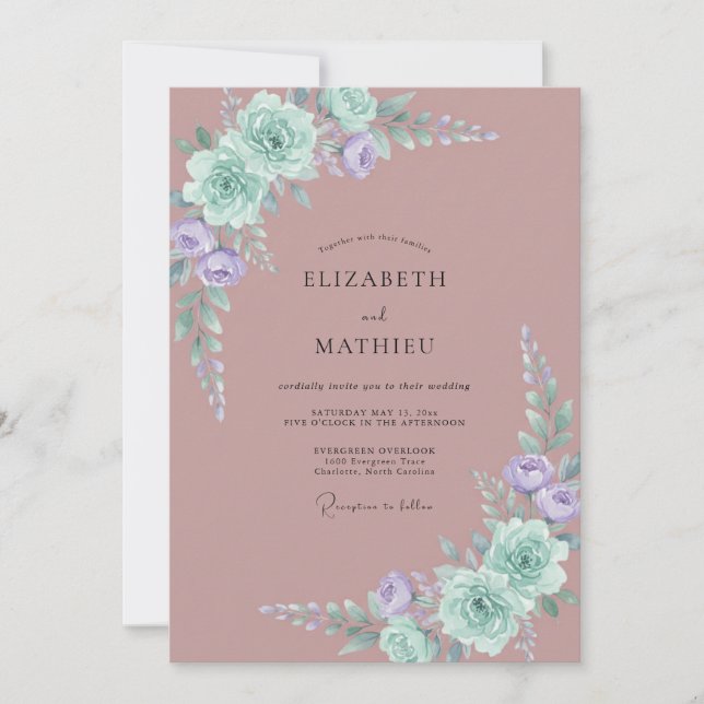 Dammig Muted Mauve Peony Bröllop Inbjudningar (Framsida)