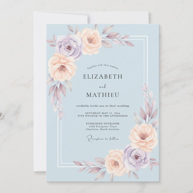 Dammig Muted Mauve Ranunculus Eucalyptus Bröllop Inbjudningar (Framsida)