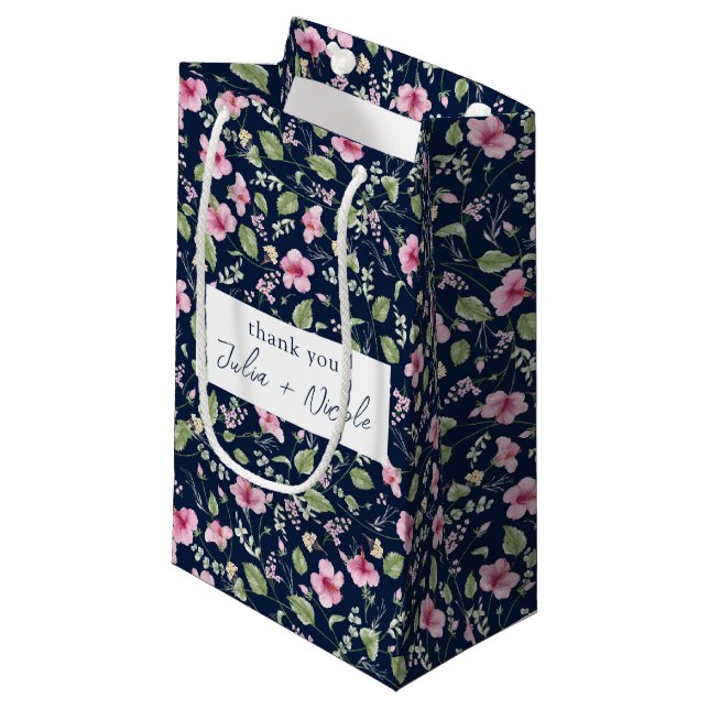 Dammig Navyblå Rosa Hibiskusblom Wedding Shower (Framsidan Vinklad)