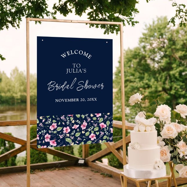 Dammig Navyblå Rosa Hibiskusblomma Bröllopsdusch Poster (Skapare uppladdad)