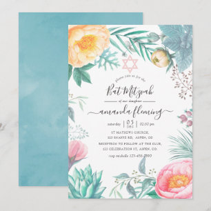 Dammig Pastell Tropisk Blommig Sommar Bat Mitzvah Inbjudningar