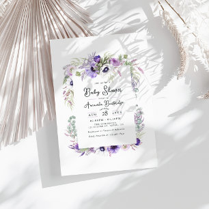 Dammig Pastell Violett Akvarell Blommig Bebis-fest Inbjudningar