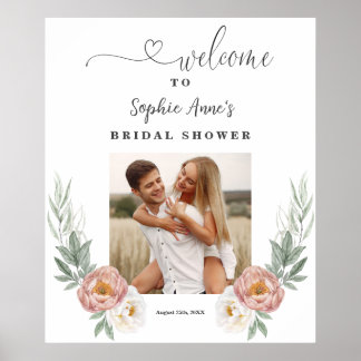 Dammig Ros Blommig Bröllopsdusch Foto Välkomstskyl Poster