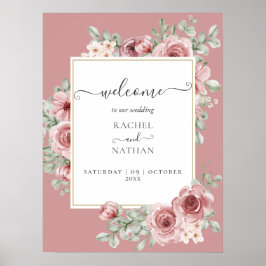Dammig ros blomstergud Elegant bröllops välkomstsk Poster