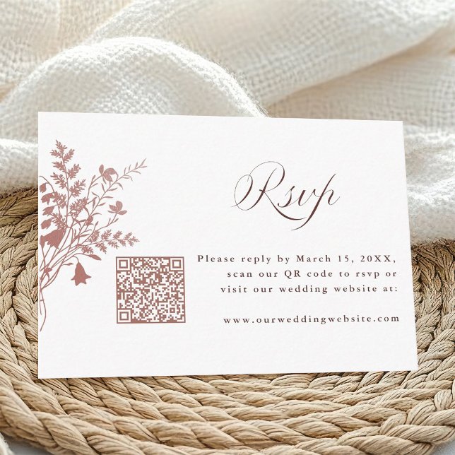 Dammig ros botanisk bröllops QR-kod RSVP Tilläggskort (Skapare uppladdad)