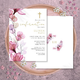 Dammig ros genomskinlig blomster guld konfirmation inbjudningar