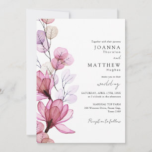 Dammig ros genomskinlig blomster monogram bröllop inbjudningar