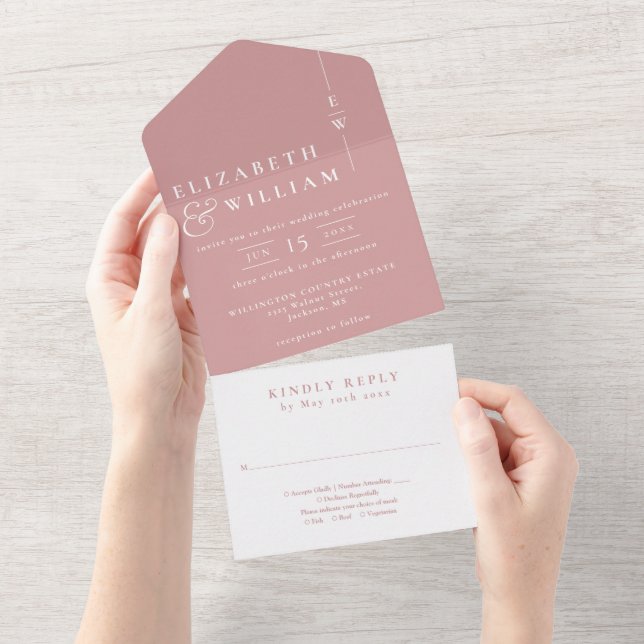 Dammig ros Minimalistisk Elegant Monogram Bröllop (Avrivbar del)