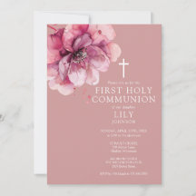 Dammig rosa akvarellblomma första heliga kommunion