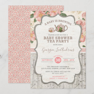 Dammig rosa blommigt för vintage för baby inbjudningar